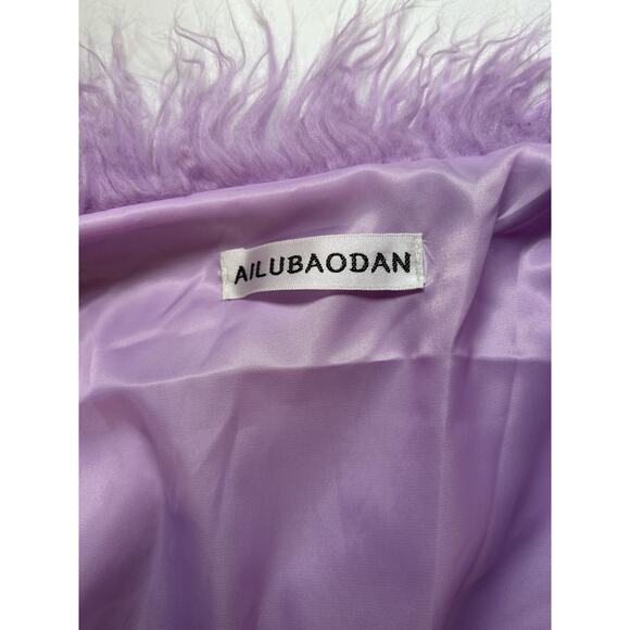 Mongolian Sheepskin Faux Fur Coat Jacket Lilac Lavender Purple Size S/Medium - Picture 6 of 11